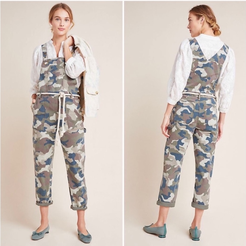 New Anthropologie carter Utility Camo Overalls